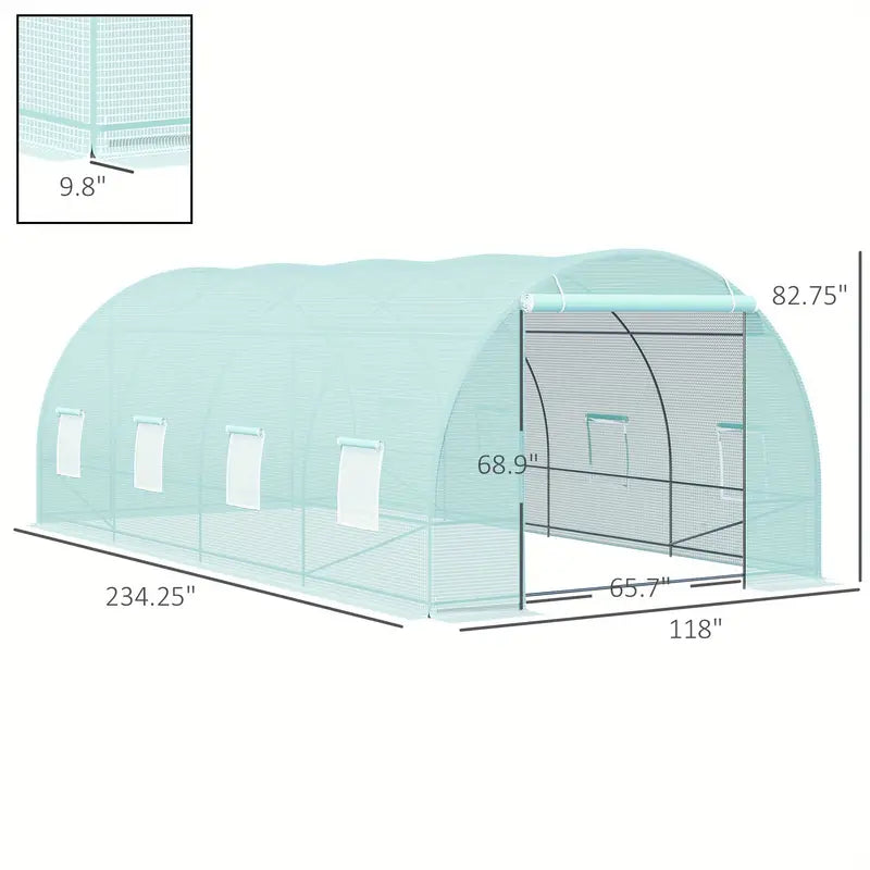 20' x 10' x 7' Walk-In Tunnel Greenhouse - Garden Warm House, Large Hot House Kit with 8 Roll-up Windows & Roll Up Door, Steel Frame, Green - For Gardeners & Plant Lovers - Ideal for Extending Growing Season - Perfect Gift for Gardening Enthusias