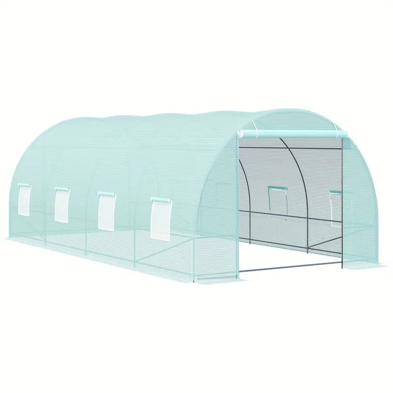20' x 10' x 7' Walk-In Tunnel Greenhouse - Garden Warm House, Large Hot House Kit with 8 Roll-up Windows & Roll Up Door, Steel Frame, Green - For Gardeners & Plant Lovers - Ideal for Extending Growing Season - Perfect Gift for Gardening Enthusias