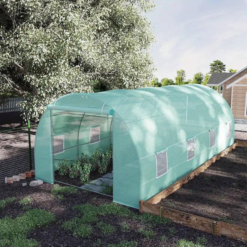 20' x 10' x 7' Walk-In Tunnel Greenhouse - Garden Warm House, Large Hot House Kit with 8 Roll-up Windows & Roll Up Door, Steel Frame, Green - For Gardeners & Plant Lovers - Ideal for Extending Growing Season - Perfect Gift for Gardening Enthusias