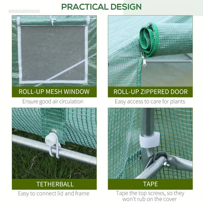 20' x 10' x 7' Walk-In Tunnel Greenhouse - Garden Warm House, Large Hot House Kit with 8 Roll-up Windows & Roll Up Door, Steel Frame, Green - For Gardeners & Plant Lovers - Ideal for Extending Growing Season - Perfect Gift for Gardening Enthusias
