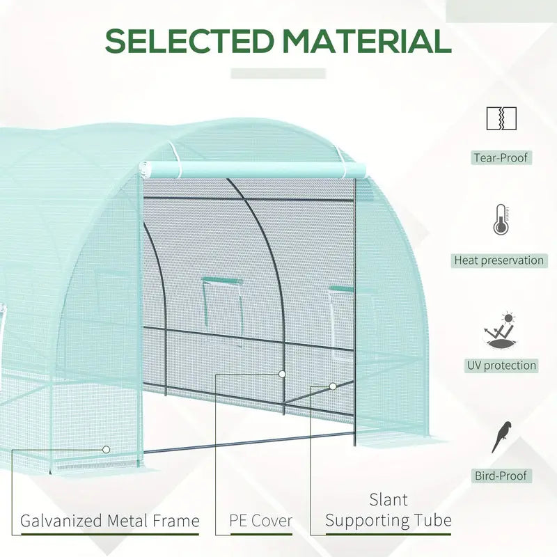 20' x 10' x 7' Walk-In Tunnel Greenhouse - Garden Warm House, Large Hot House Kit with 8 Roll-up Windows & Roll Up Door, Steel Frame, Green - For Gardeners & Plant Lovers - Ideal for Extending Growing Season - Perfect Gift for Gardening Enthusias